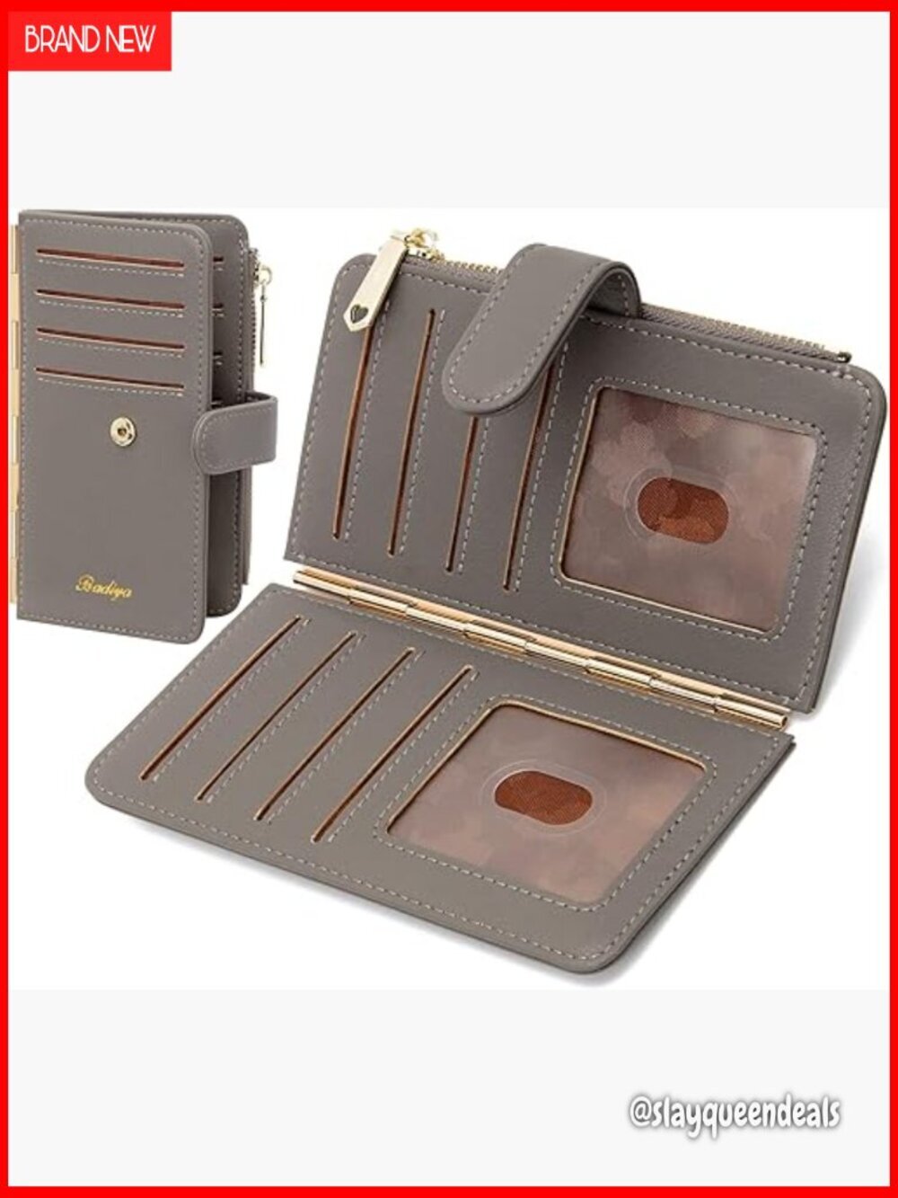 Slim RFID Bifold Card Holder with Zipper Pocket & ID Windows